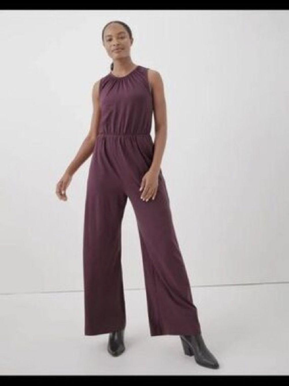 Pact Women's Maroon Luxe Organic Cotton Jersey Cut-Out Jumpsuit Medium